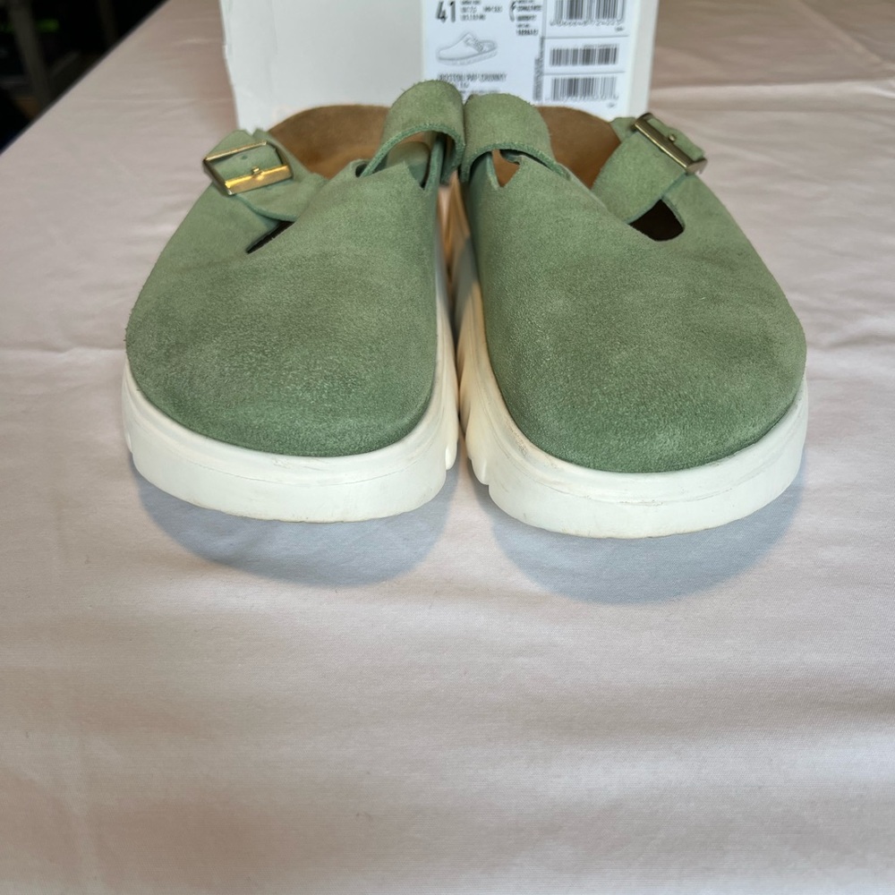 SOLD ~ Birkenstock x Anthropology Green Tea Green Boston Papillio Chunky Clog - Picture 9 of 10